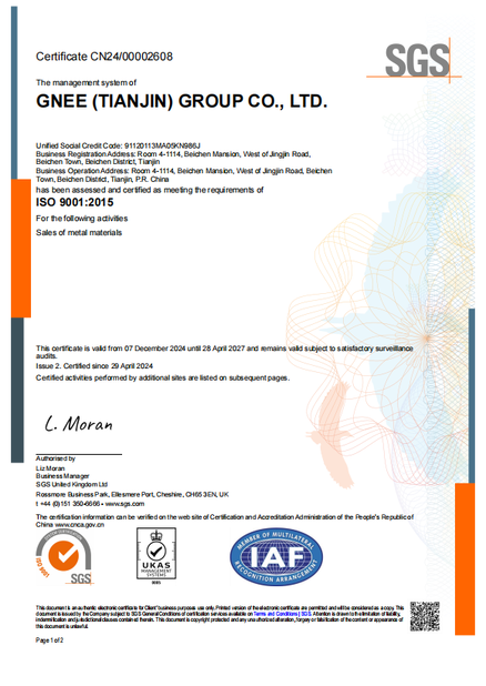 China Gnee Steel (tianjin) Co., Ltd Certificações